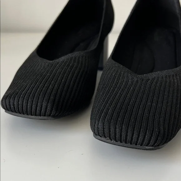 BURUDANI Knit Block Heel square toe pumps black 9 - Picture 3 of 8